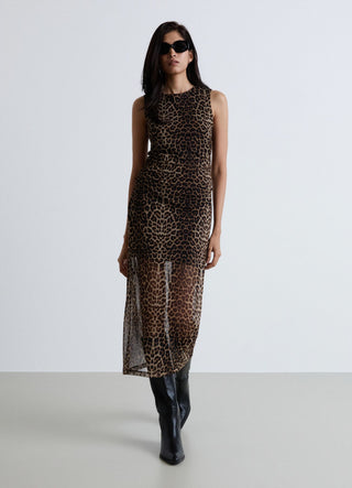 Long animal print dress with side ruching