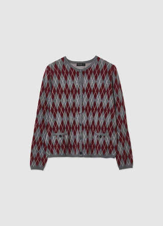 Crew neck cardigan with diamond pattern
