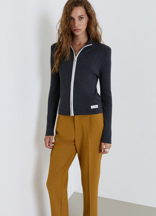 Cardigan a costine con zip e colletto