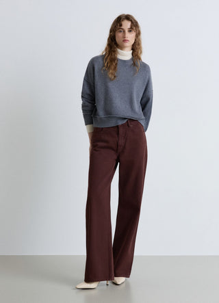 Solid colour crew neck jumper with raw edge finish