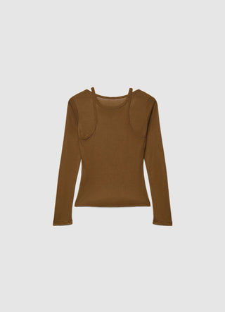 T-shirt a maniche lunghe effetto doppio con spalline