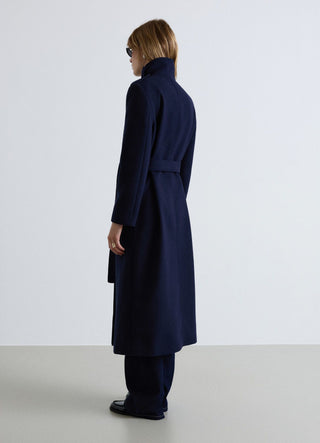 Long coat with high collar and belt