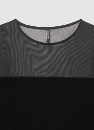 Velvet bodysuit with tulle insert