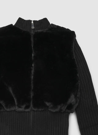 Sweater with plush-effect insert and zip