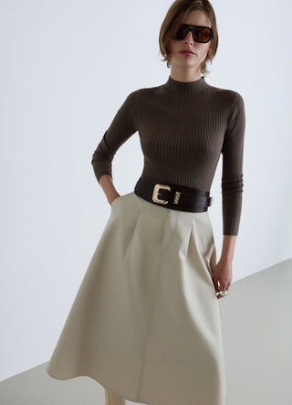 Long-sleeved ribbed T-shirt with a high collar