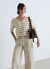Oversized V-neck striped T-shirt