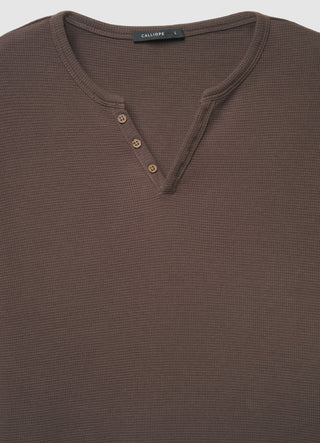 Solid colour waffle fabric crew neck T-shirt