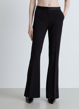 Flared trousers with a satin waistband