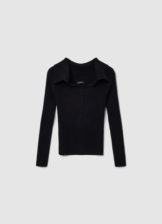 Rippstrickpullover mit freiliegenden Schultern und Knöpfen