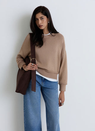 Solid colour crew neck jumper with raw edge finish