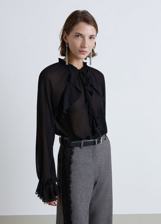 Camicia con rouches e collo arricciato