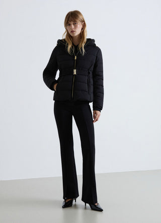 Padded jacket with hood and belt