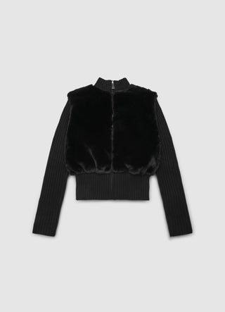 Sweater with plush-effect insert and zip