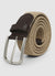 Braided tape belt with buckle and leather details