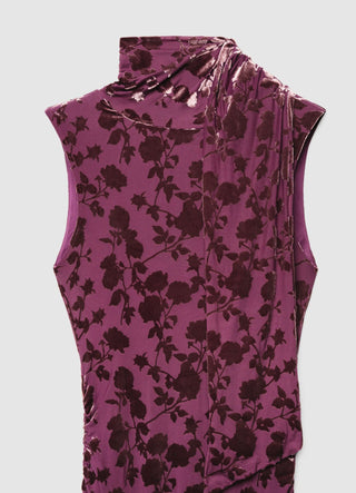 Vestito lungo devoré a fiori drappeggiato