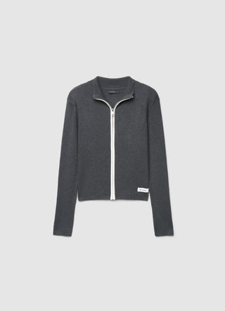 Cardigan a costine con zip e colletto