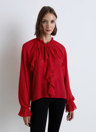 Camicia con rouches e collo arricciato