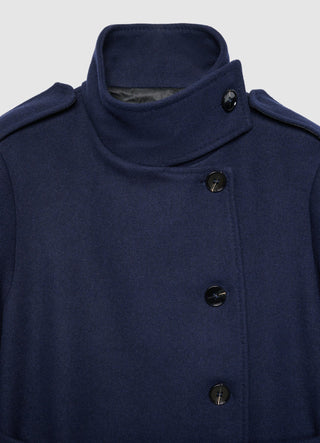 Long coat with high collar and belt