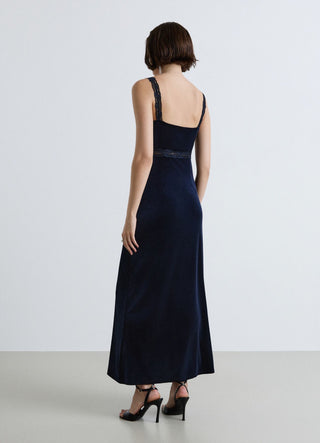 Abito slipdress lungo con spalline in pizzo