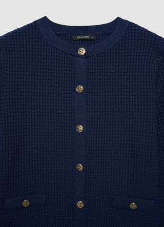 Waffle cardigan with jewel buttons