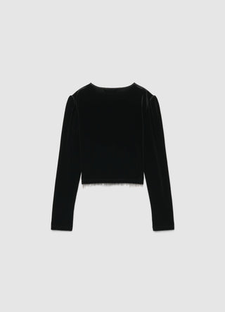 Długi crop top z długim rękawem i łańcuszkiem
