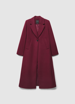 Long coat with single-button closure