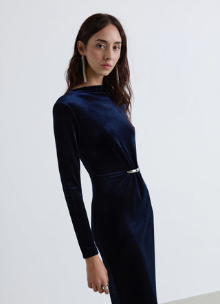 Langes Kleid aus Samt mit Schnalle