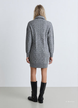 Knitted turtleneck dress with cable knit pattern