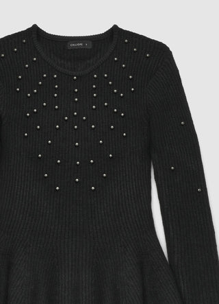Pull peplum avec applications de perles