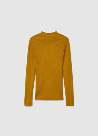 T-shirt a manica lunga a costine con collo alto