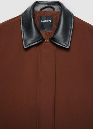 Veste avec col en effet cuir et poches à rabat