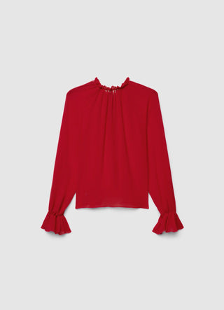 Camicia con rouches e collo arricciato