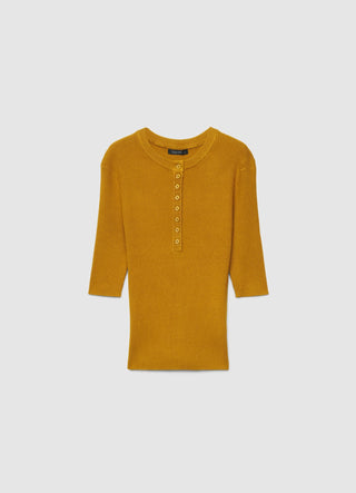T-shirt a costine serafino con bottoni