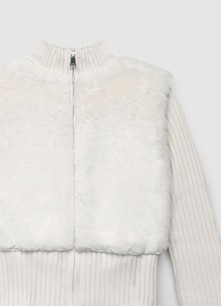 Pull avec insert effet peluche et fermeture éclair