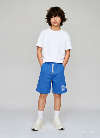Oversized gym shorts with drawstring and print