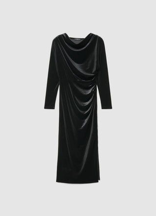 Robe midi drapée en velours côtelé