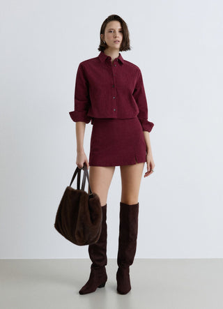 Solid colour ribbed crop shirt
