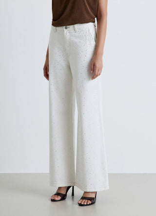 Jeans wide leg con strass