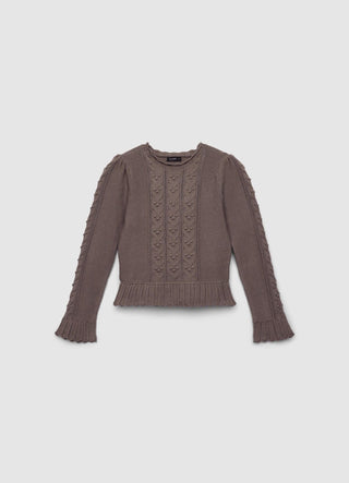 Sweater with cable knit and ruffles
