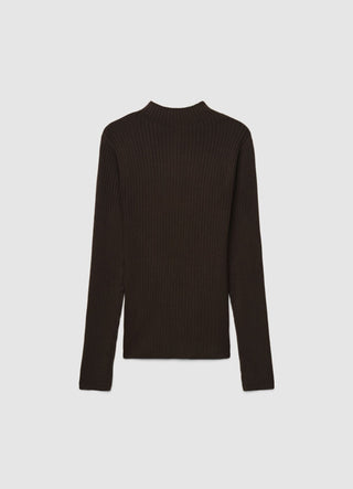 Long-sleeved ribbed T-shirt with a high collar