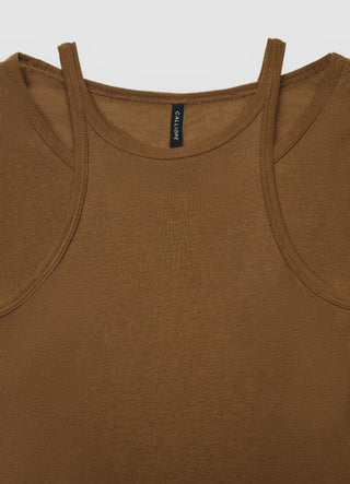 T-shirt a maniche lunghe effetto doppio con spalline