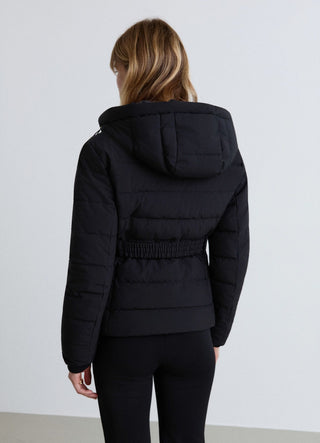 Padded jacket with hood and belt